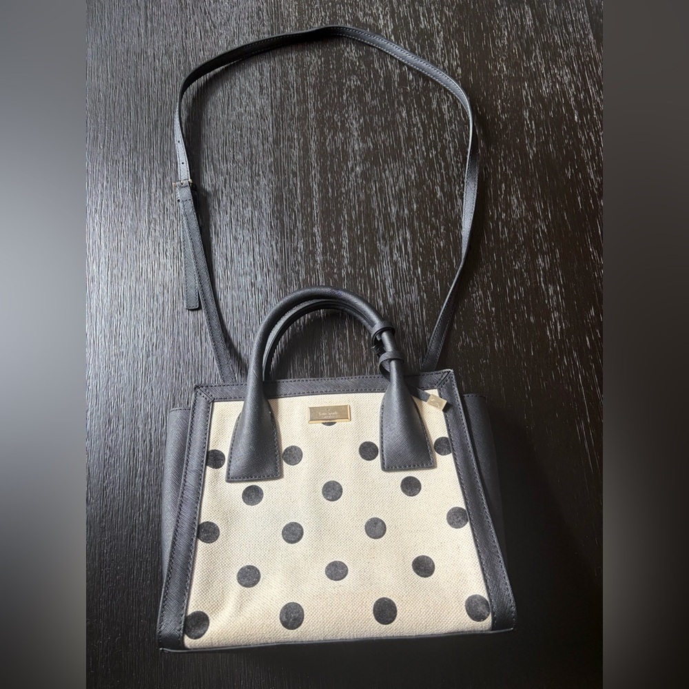 kate spade Cream and Black Polka Dot Tote with Leather Trim (Like NEW)